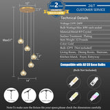 Crystal Chandeliers for Dining Room Lights Fixture Over Table, 5-Light Gold Modern Pendant Light Fixture_Crystal Chandeliers for Living Room Kitchen Island Staircases Foyer Hallway Bar A116-B0DSVKND8D
