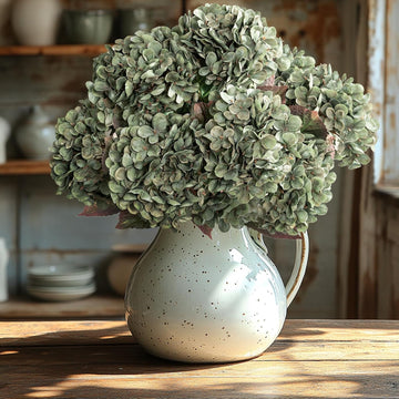 Hydrangea Artificial Flowers,Green Artificial Flower Fake Silk Hydrangea, Heads Bouquet with Stems Bulk for Fall