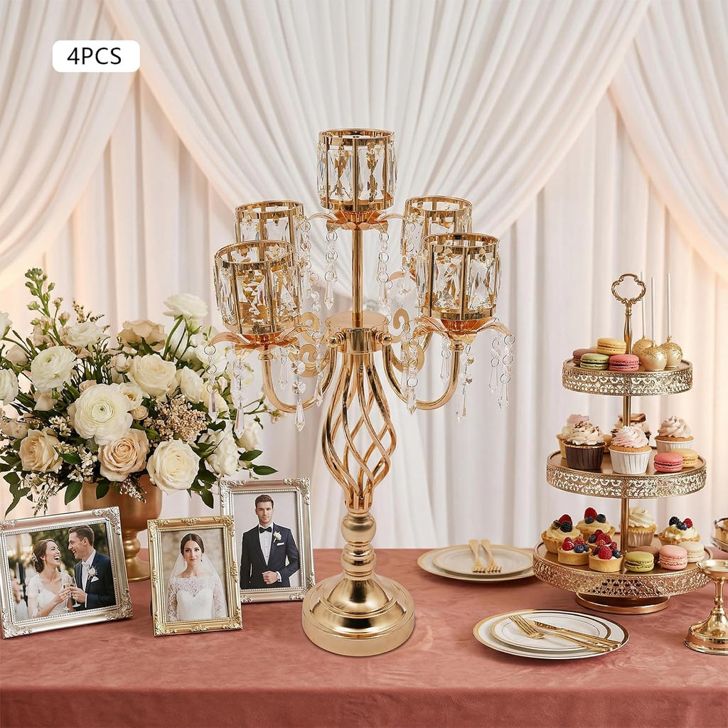 23.2'' Elegant Chic 5 Arm Crystal Candelabra Table Decoration Candle Holder | Luxury 5 Arm Crystal Candle Holder with
