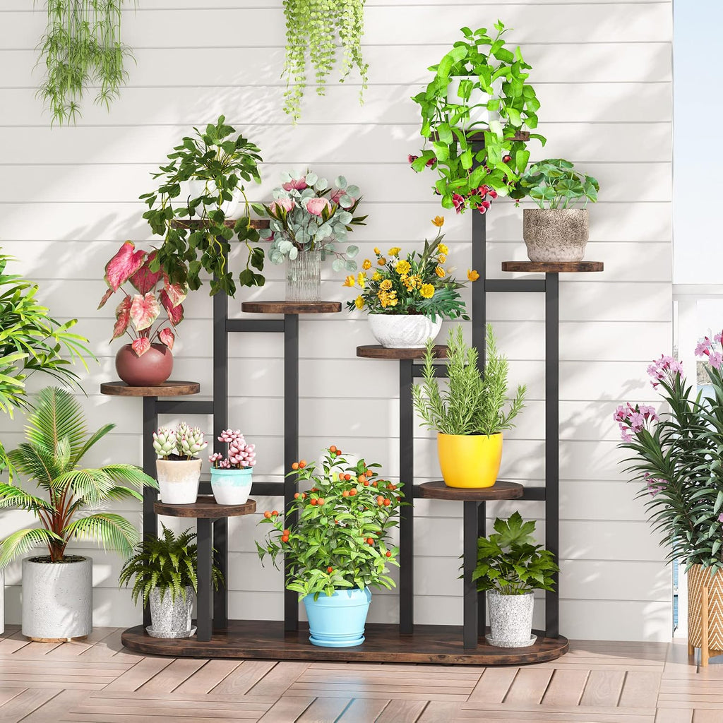 Multi-Tiered 11 Potted Plant Stand Indoor Tall Plant Shelf Flower Stands Plant Rack for Garden Balcony Living Room