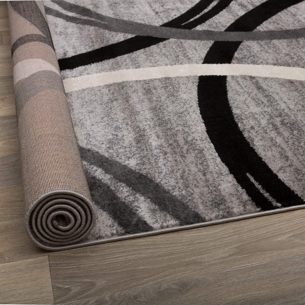 Wavy Circles Fade-Resistant Living Room Area Rug Gray 5'3" x 7'3"