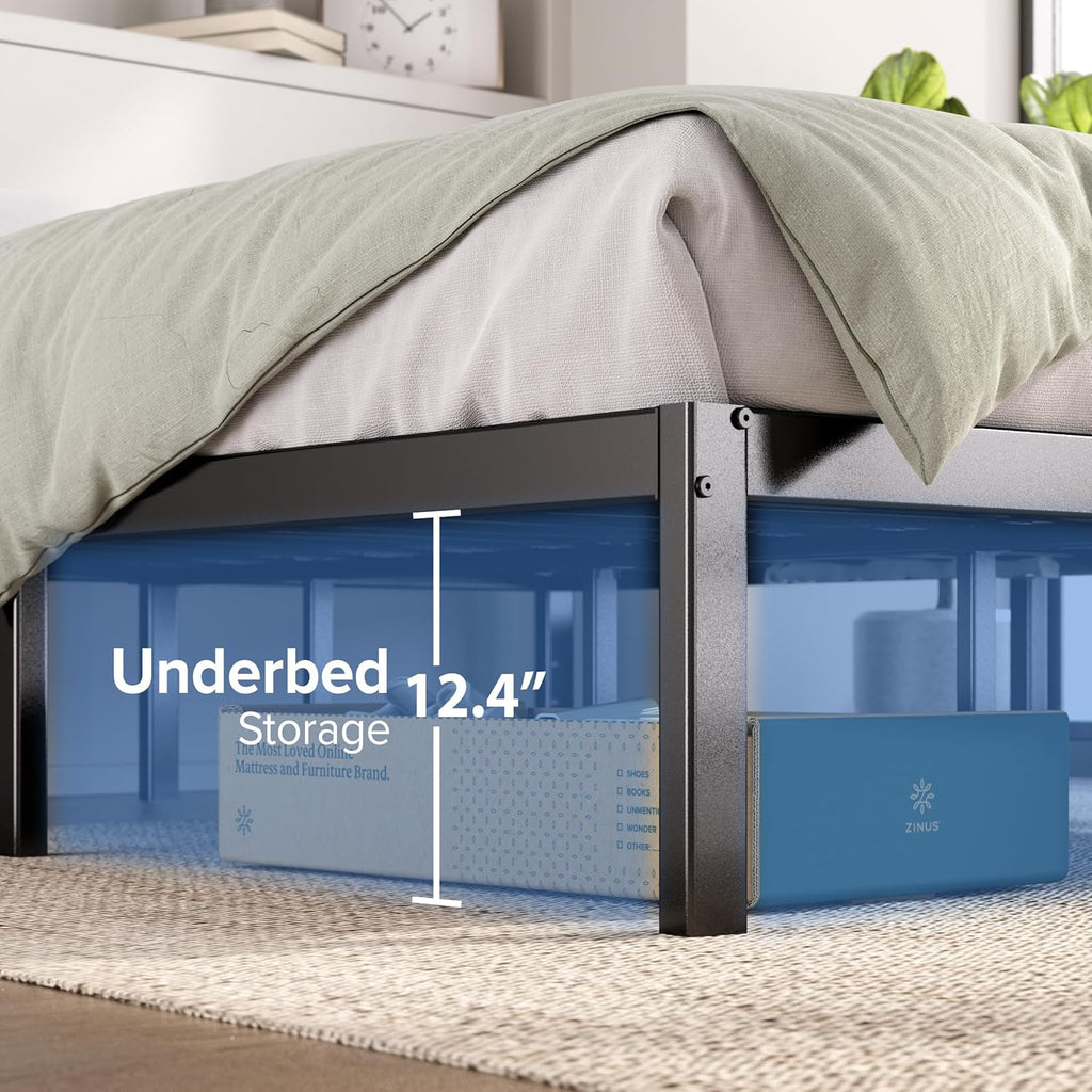 14 Inch Elias Metal Platform Bed Frame, Steel Support, No Box Spring Needed, Easy Assembly, Full