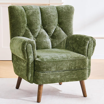 Wingback Accent Chairs , Mid-Century Modern Living Room Chairs, High Wingback Reading Chair, Chenille Tufted