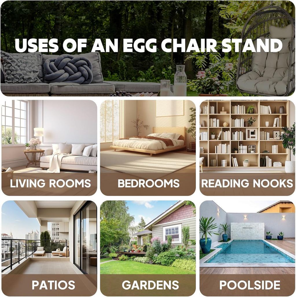 Hanging Egg Chair Stand,Strong Iron Hammock Chairs Frame with Spring Hook Stable Base,Heavy Duty Swing Chair Stands
