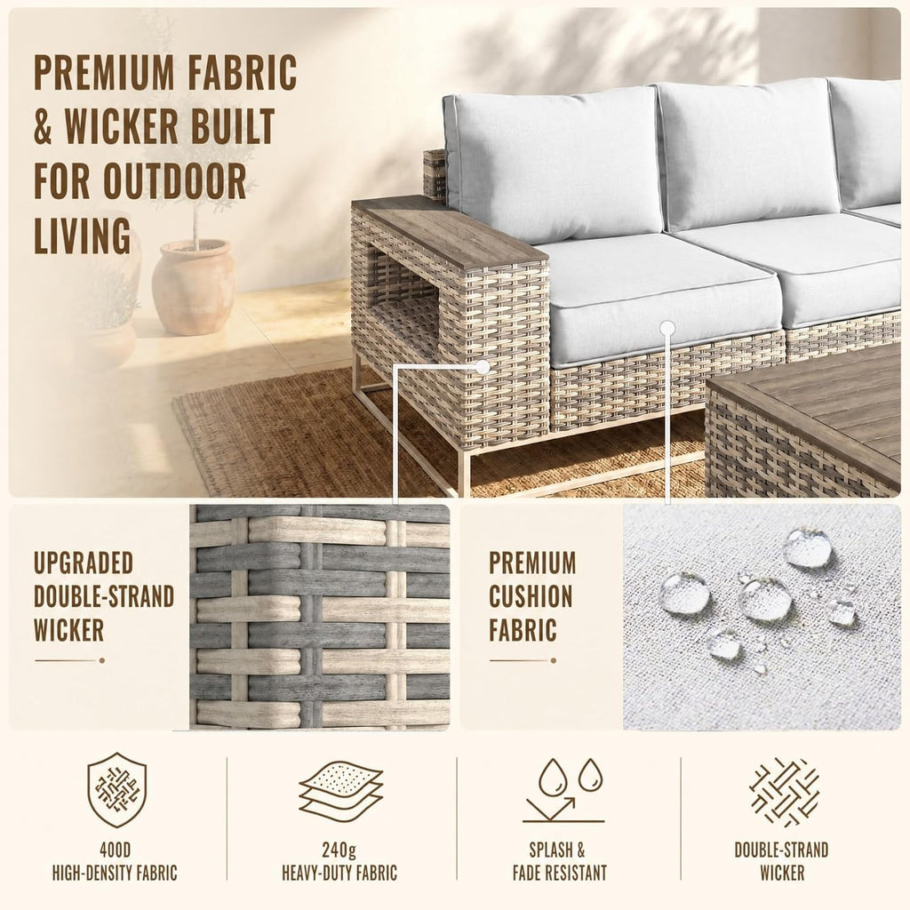 Outdoor Patio Furniture Set, PE Wicker Sectional Sofa with Thick Cushions | 6-Piece: Modular Sectional Sofa with