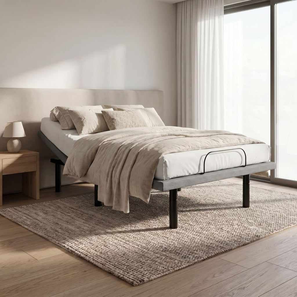 Adjustable Bed Base, King Bed Frame, Wireless Remote Adjustable Bed Frame, Head and Foot Incline, Dual 6000N Motors