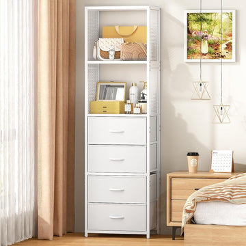 Closet Drawer Organizer, Freestanding Closet System with 4 Drawers, Walk-in Closet Storage Unit with Wooden Top &