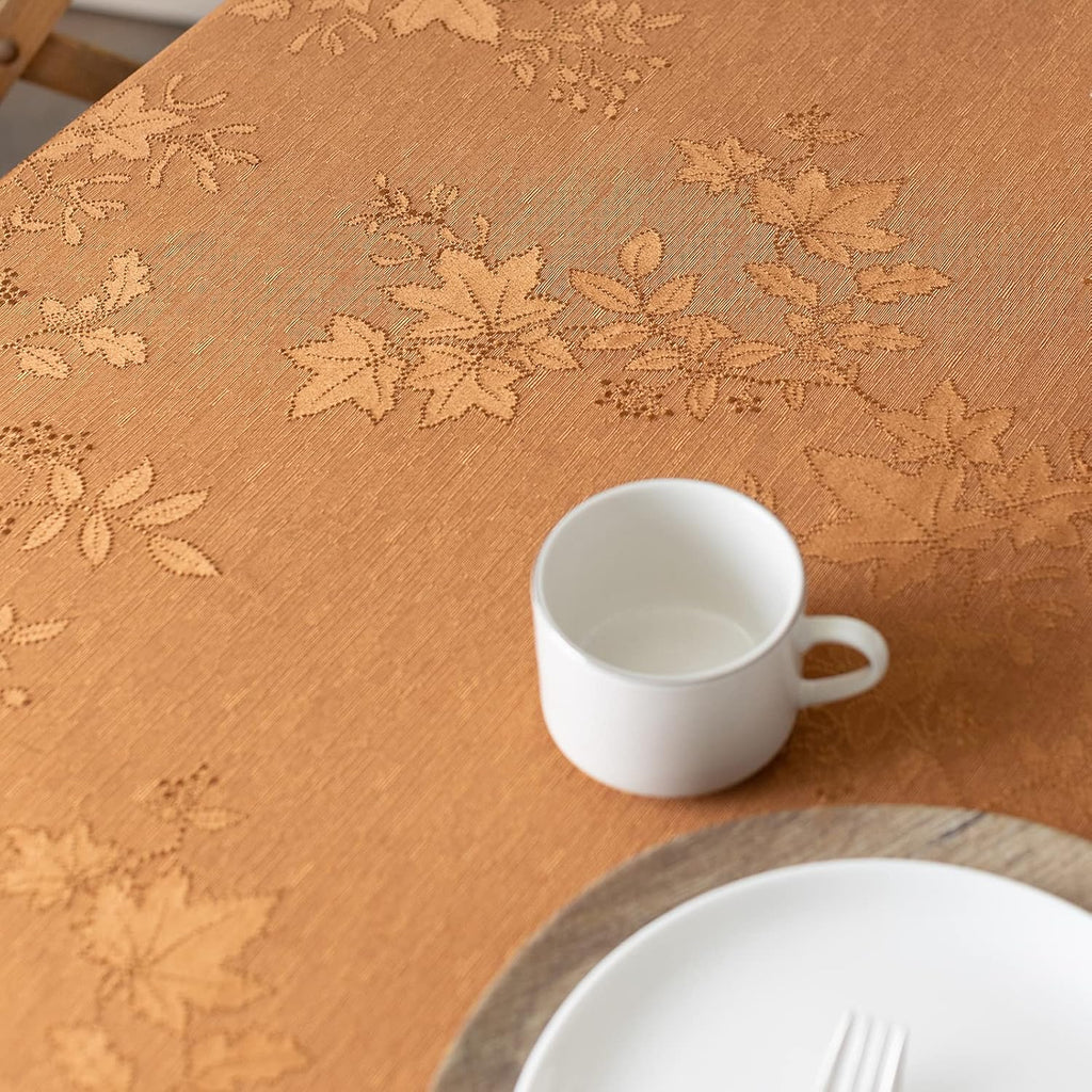 Tablecloth, Countryside Leaves Damask Fabric Table Cloth for Fall, Harvest & Thanksgiving (Amber, 70