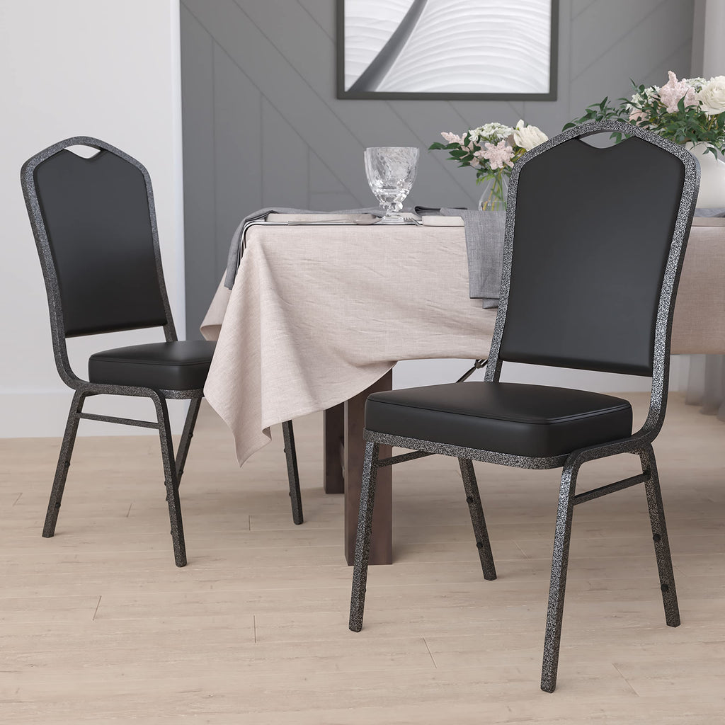 Crown Back Stackable Banquet Chair, Silver, 4-Pack
