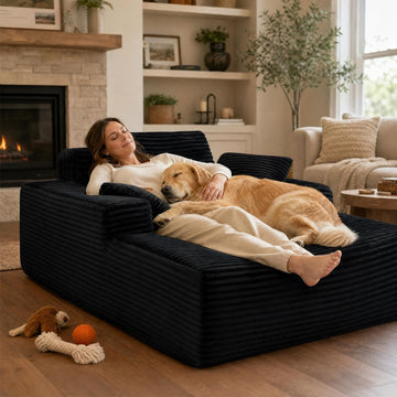 63'' Oversized Boneless Chaise Lounge Chair, Corduroy Fluffy Reading Couch, Deep Seat Sleeper Chair for Small Spaces