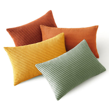 Fall Decorative Lumbar Pillow Covers Yellow Rust Green 12x20
