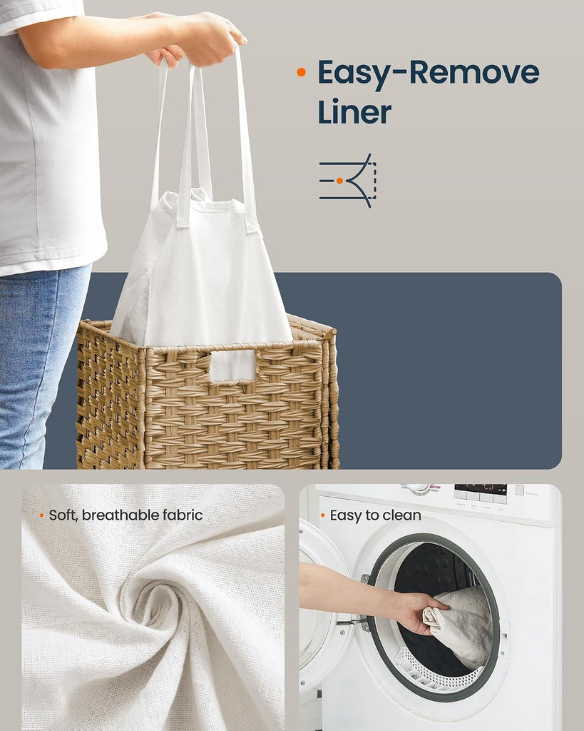 Laundry Hamper with Lid, Clothes Basket with Removable Liner and Handles, 17.2 Gallon, Foldable Narrow Laundry