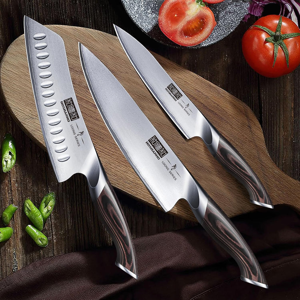 3 Pieces Knife Set, Professional Japanese Kitchen Knife Set | Ultra Sharp Japanese High Carbon Stainless Steel Chef