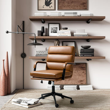 Modern Faux Leather Home with Tilt Lock & Metal Base, Desk Chair with Wheels & Padded Cushion, 360° Swivel Wide Seat