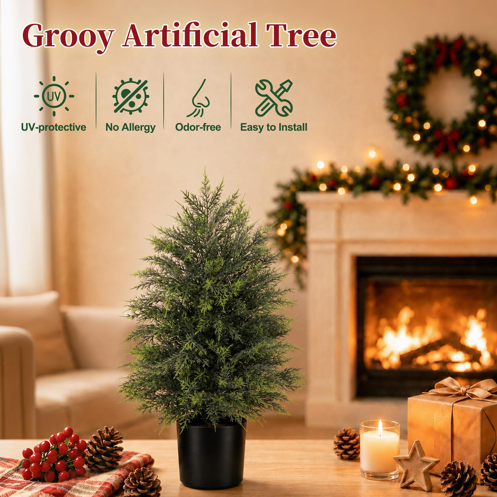 2 Pack 2FT Artificial Topiary Cedar Trees for Outdoor Front Porch