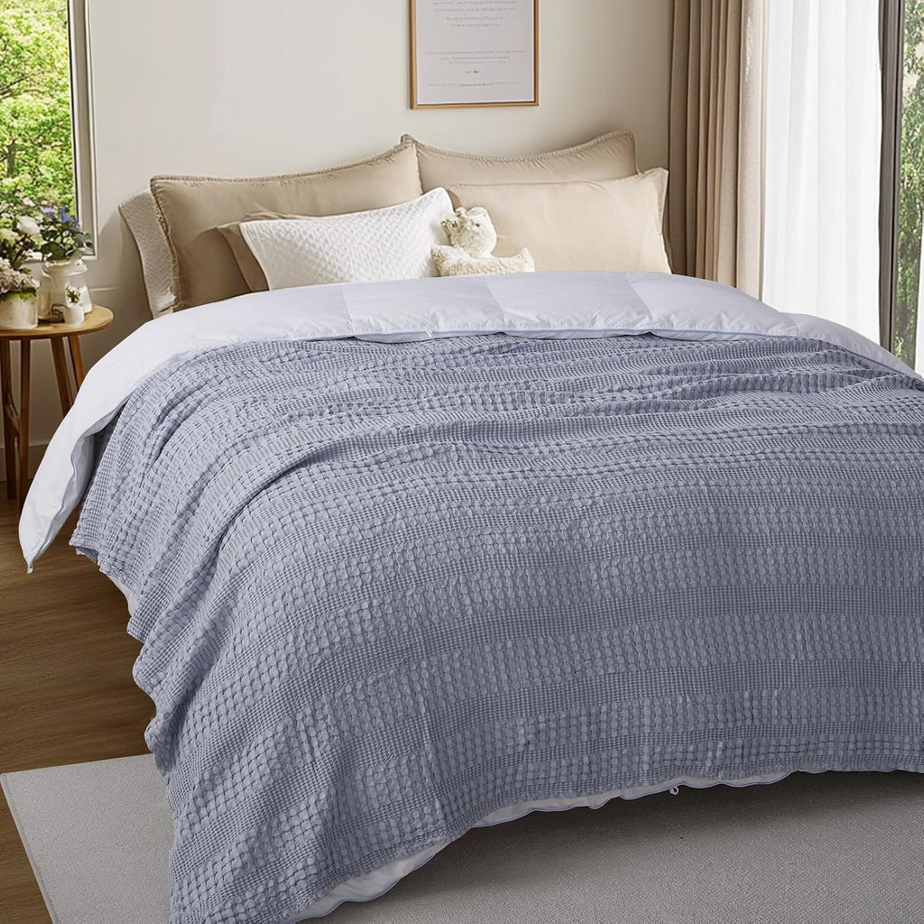 Cooling Cotton Waffle Weave Throw Blanket - Lightweight Breathable Blanket of 50% Rayon Derived from Bamboo for Hot