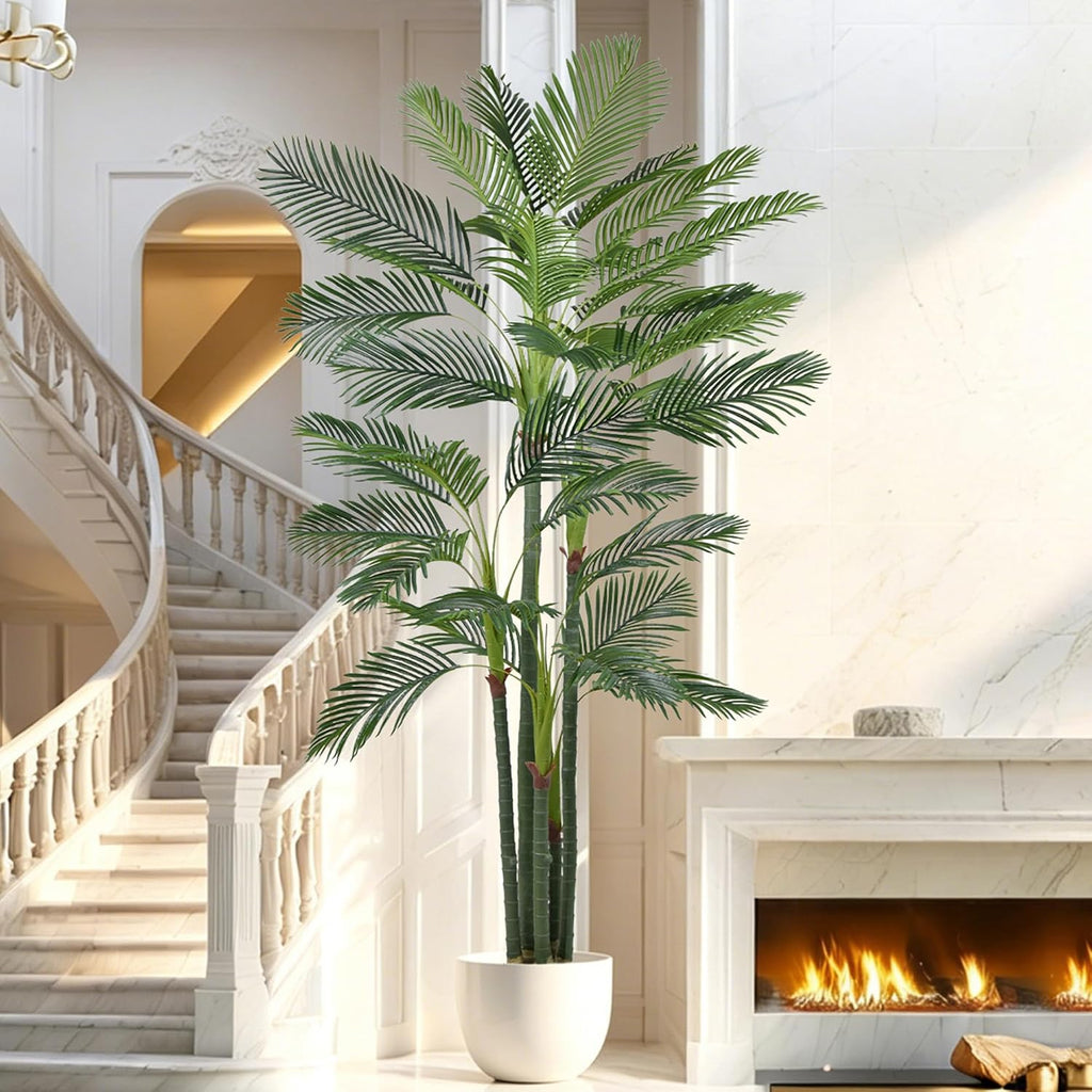 Palm Tree 9FT(108in) Tall Faux Tree with Large Trunks and 35 Realistic Leaves, Fake Tropical Floor Potted Artificial