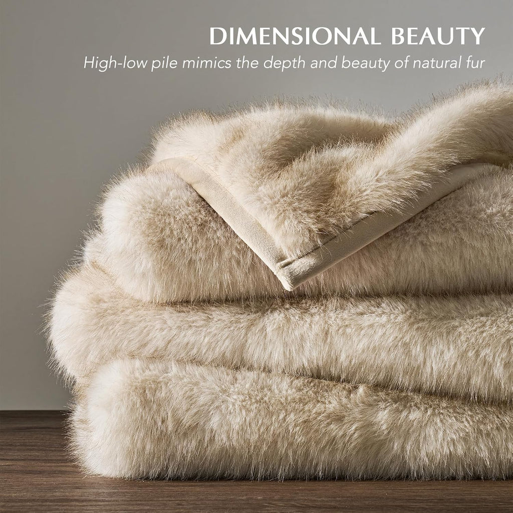 HOME Luxury Faux Fur Throw Blanket, 50"x60", Tipped Golden Fox