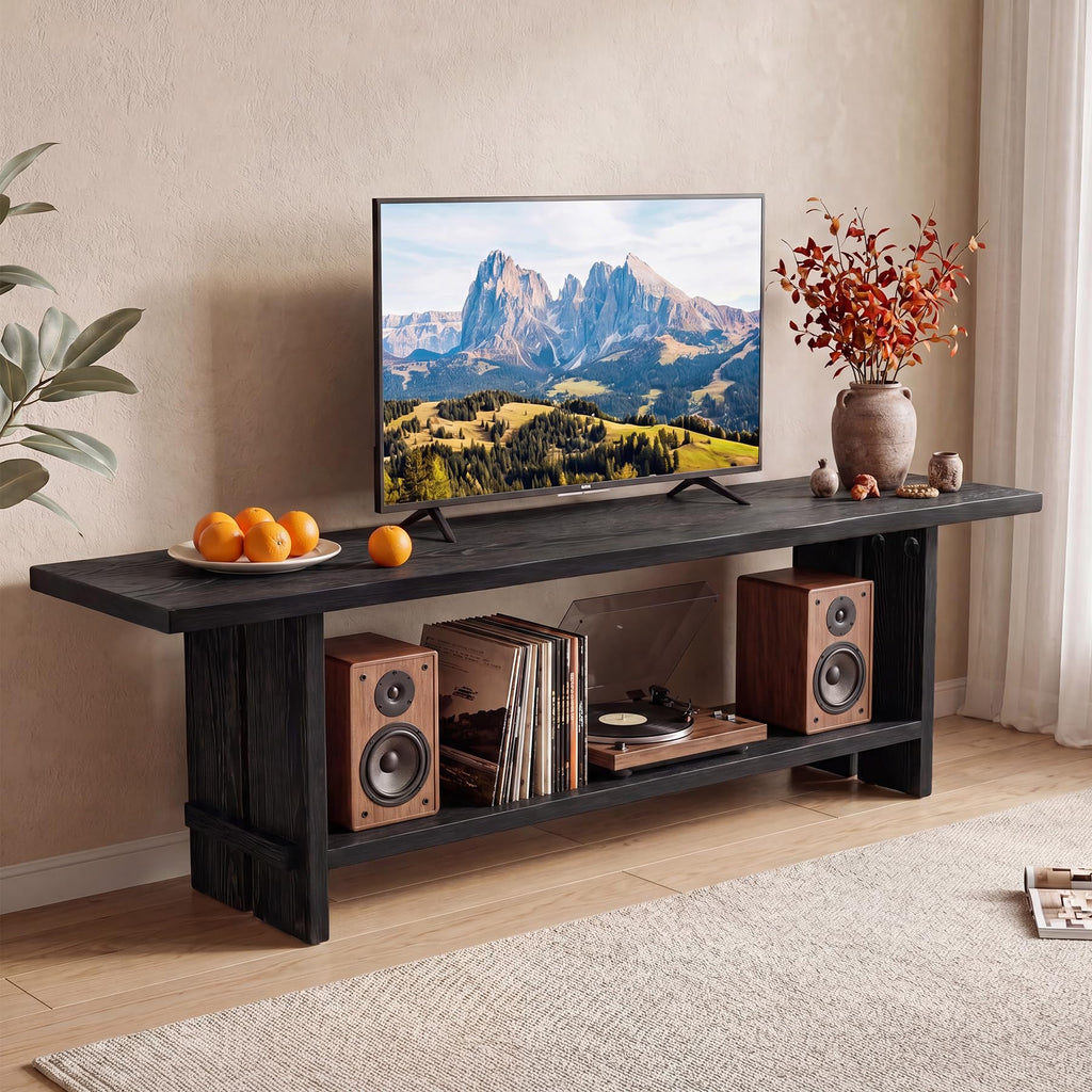 71" Solid Wood TV Stand for 55/65/75/85-Inch TV, 2-Tier TV Table