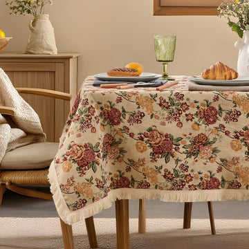 Fall Floral Rectangle Tablecloth Farmhouse Vintage Table Cloth with Tassel