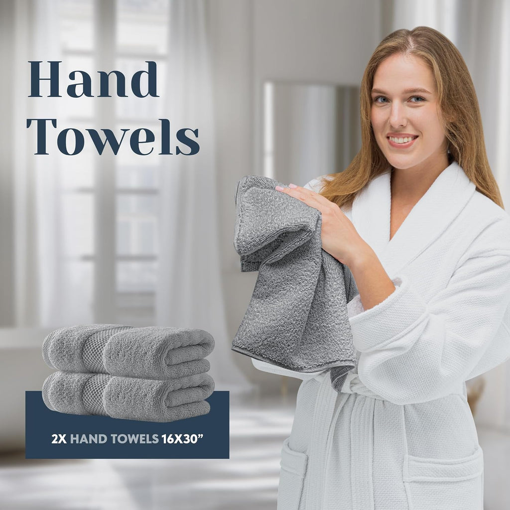 Luxury Bath Towel Set of 8 Pieces - 100% Turkish Cotton Highly Absorbent Towels , 2 Luxury Bath Towels 700GSM, 2 Hand
