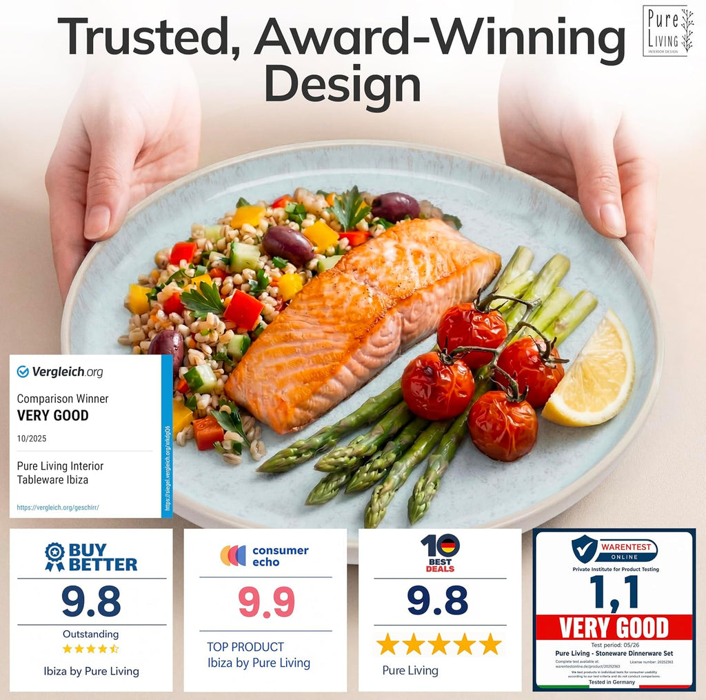 Stoneware dinnerware set 8 persons 32 pcs - Modern style plates and bowls set ceramic