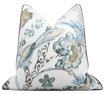 Jacobean Floral Bird Print Pillow Cover 20x20, Brown