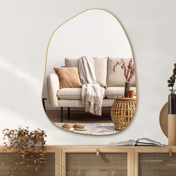 Irregular Wall Mirror Asymmetrical Mirror, 32''x24'' Gold Mirror Bedroom Living Room Entryway, Decorative Modern Boho