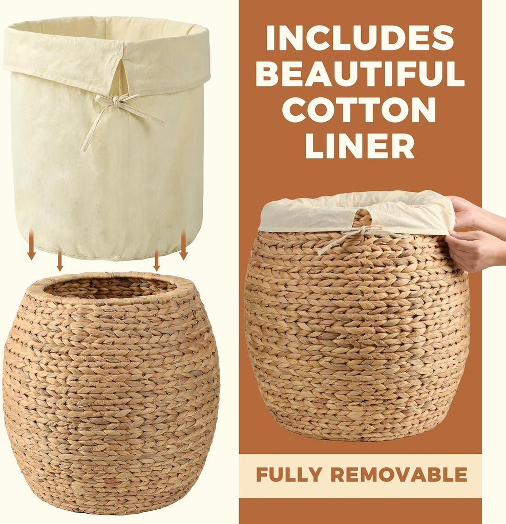 Wicker Basket with Lid Decorative Storage - Large Blanket Basket , Plants, Organization, Handwoven Water Hyacinth