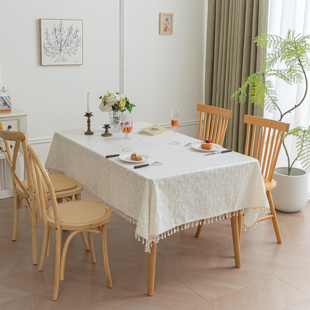 Rectangle Tablecloths Rectangular Cotton Fabric Waterproof Table Cloth Rectangle Table for 6 Foot Farmhouse Outdoor