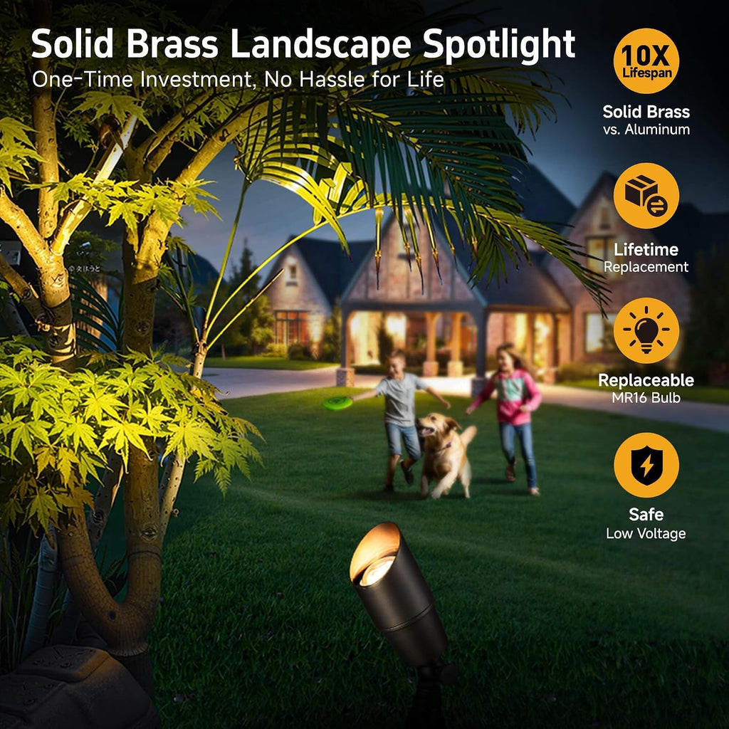 Landscape Spotlights Low Voltage - Brass Outdoor Uplight LED 12V, Wired Spot Lights IP65 Waterproof, Antique Bronze