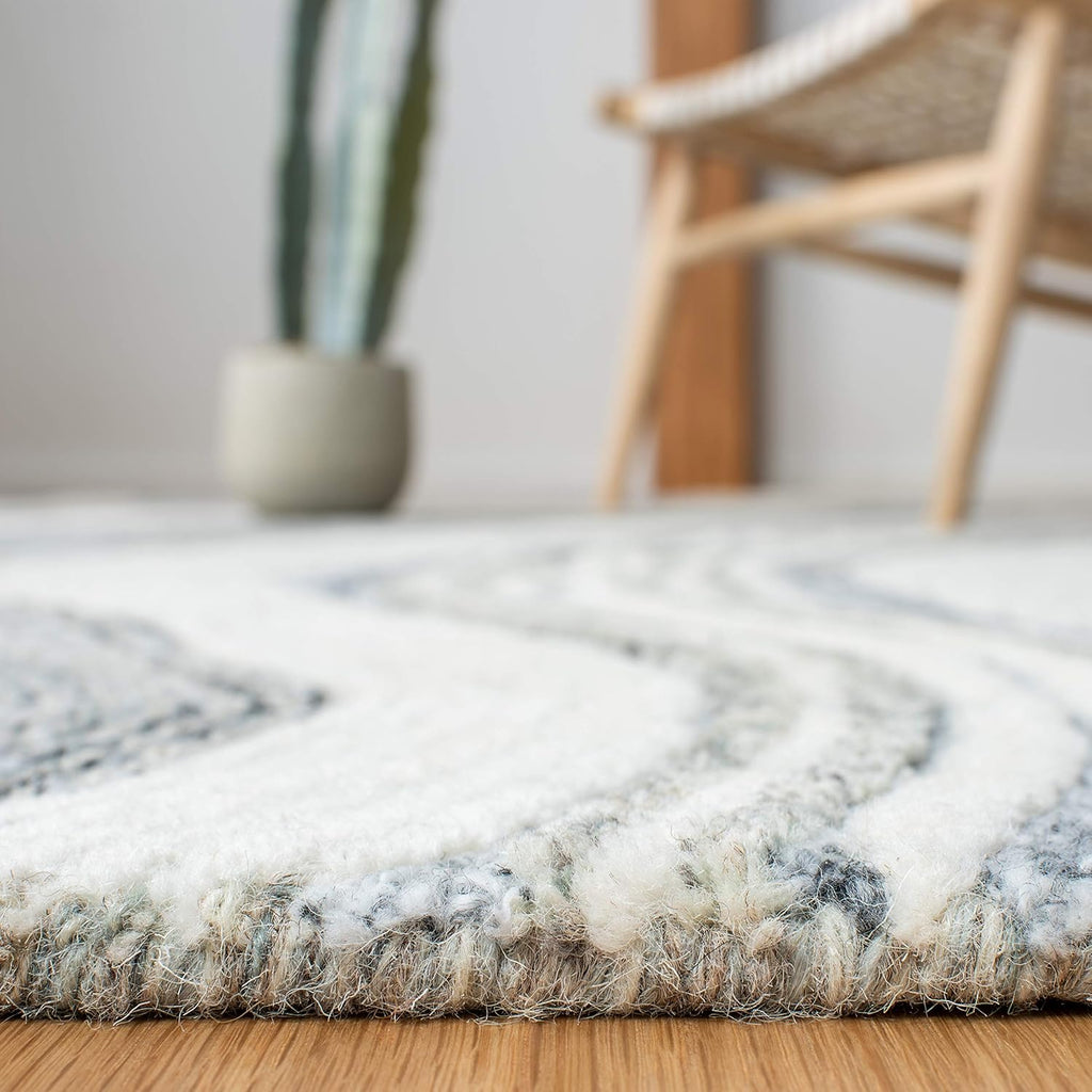 Fifth Avenue Area Rug - 10' x 14', Grey & Ivory, Handmade Mid-Century Modern Abstract New Zealand Wool