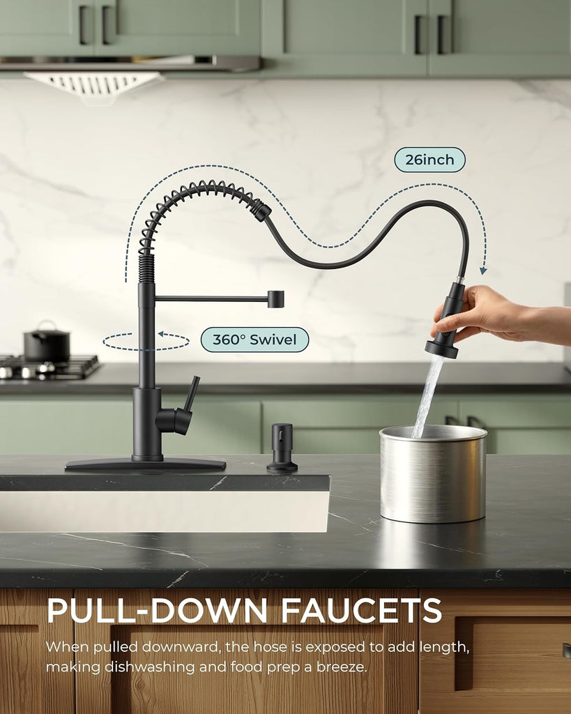 Black Kitchen Faucet with Pull Down Sprayer