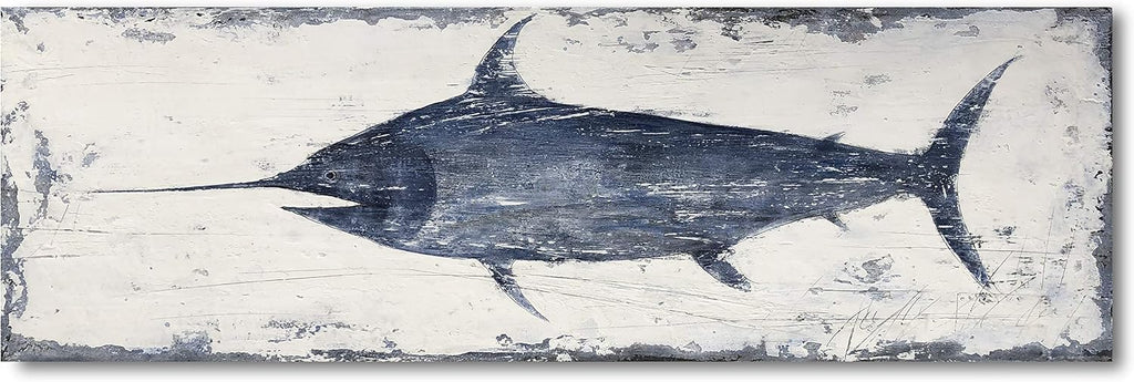 Nautical Canvas Wall Art Animal Pictures Hand Painted Swordfish Paintings Ancient Ocean Seascape Coatal Artwork