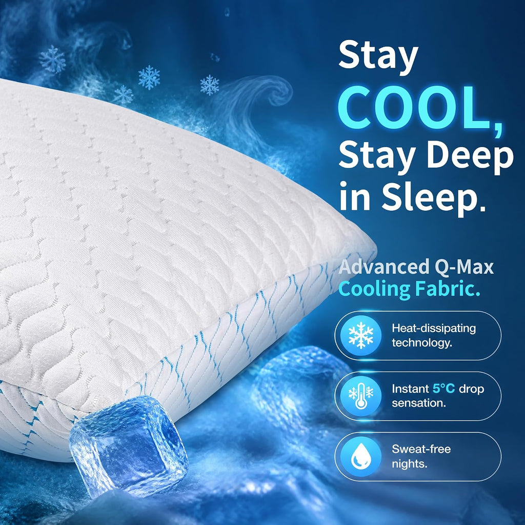Memory Foam Pillows King Set of 2,Cooling Pillow for Side Sleepers