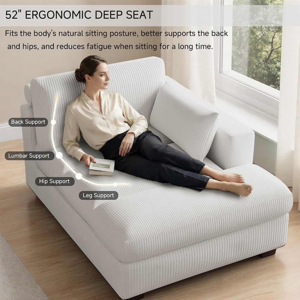 Oversized Chaise Lounge Chair Indoor with Left Armrest, Comfy Upholstered Sofa Bed Recliner Chair , Corduroy Reading