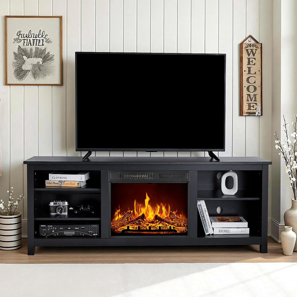 Fireplace TV Stand, Wood Texture Entertainment Center with 23'' Electric Fireplace, Farmhouse Entertainment Stand