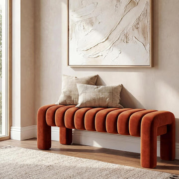 43.3" Bedroom Bench, Upholstered Entryway Bench, Modern End of Bed Ottoman with Solid Wood Legs and Adjustable Foot
