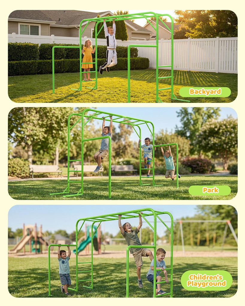 Outdoor Monkey Bar Set with Climbing Frame, Gymnastics bars, Playground Sets for Backyards, Metal Monkey Bars for