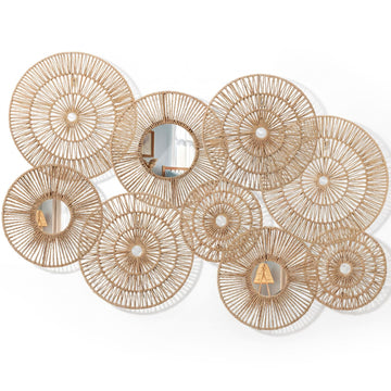 9 Pack Wicker Jute Wall Decor Baskets - Wicker Woven Jute Wall Mirrors Baskets Decorative Boho Hanging Woven Basket