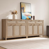 Rattan Sideboard Buffet Cabinet with Storage, Boho Credenza Accent Cabinet with 3 Doors and 2 Drawers