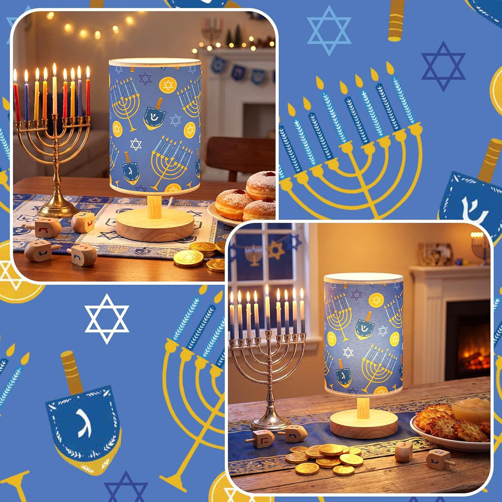 Hanukkah Table Lamp Wood Base Decorative Fabric Bedside Lamp