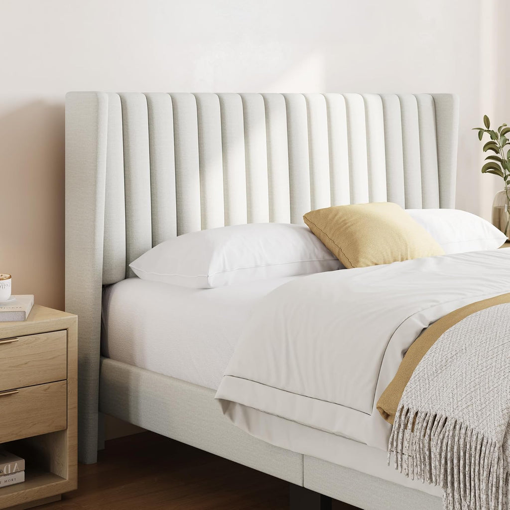 Queen Bed Frame Upholstered Platform Bed with Fabric Headboard