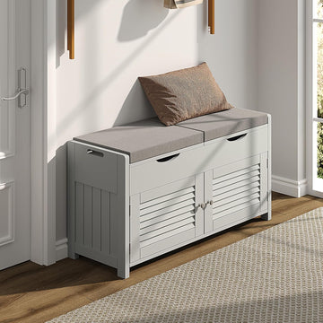 Shoe Storage Bench with Lift Top Storage & Cushioned Seats | 29.5" Entryway Bench with 3 Compartments & Adjustable