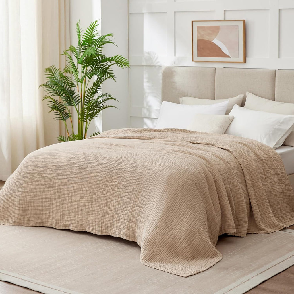 6 Layers Cotton Muslin Blankets Large, Lightweight Cotton Throw, Cooling Soft Throw Blanket for Year-Round Comfort