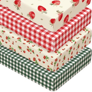 4 Pack Crib Sheets for Baby 52'' X 28" Strawberry Crib Sheet