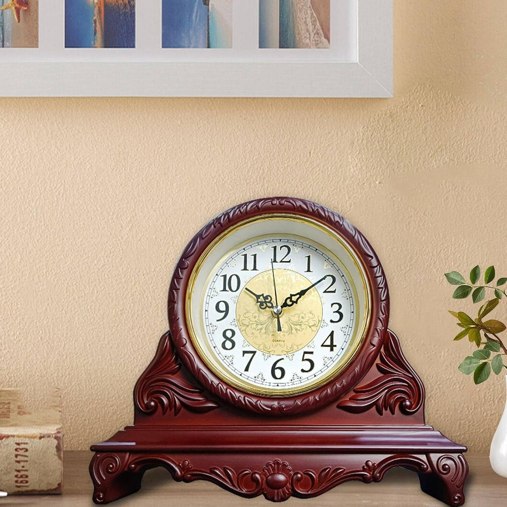 Decorative Quartz Mantel Clock, 12 Inch, Antique Style, Burgundy Red