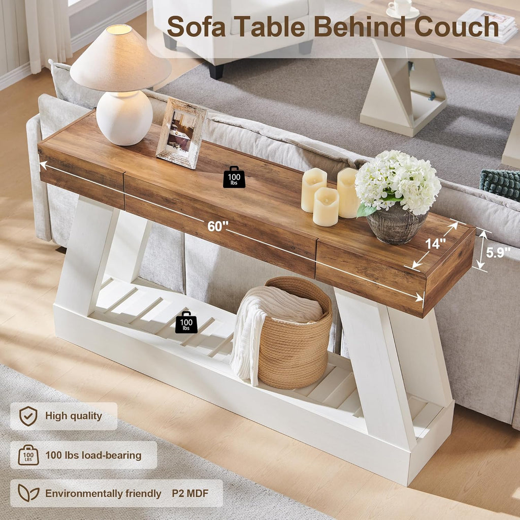 60" Farmhouse Entryway Table with Drawer, Console Table Behind Sofa, Narrow Long Entryway , Behind Couch(Antique