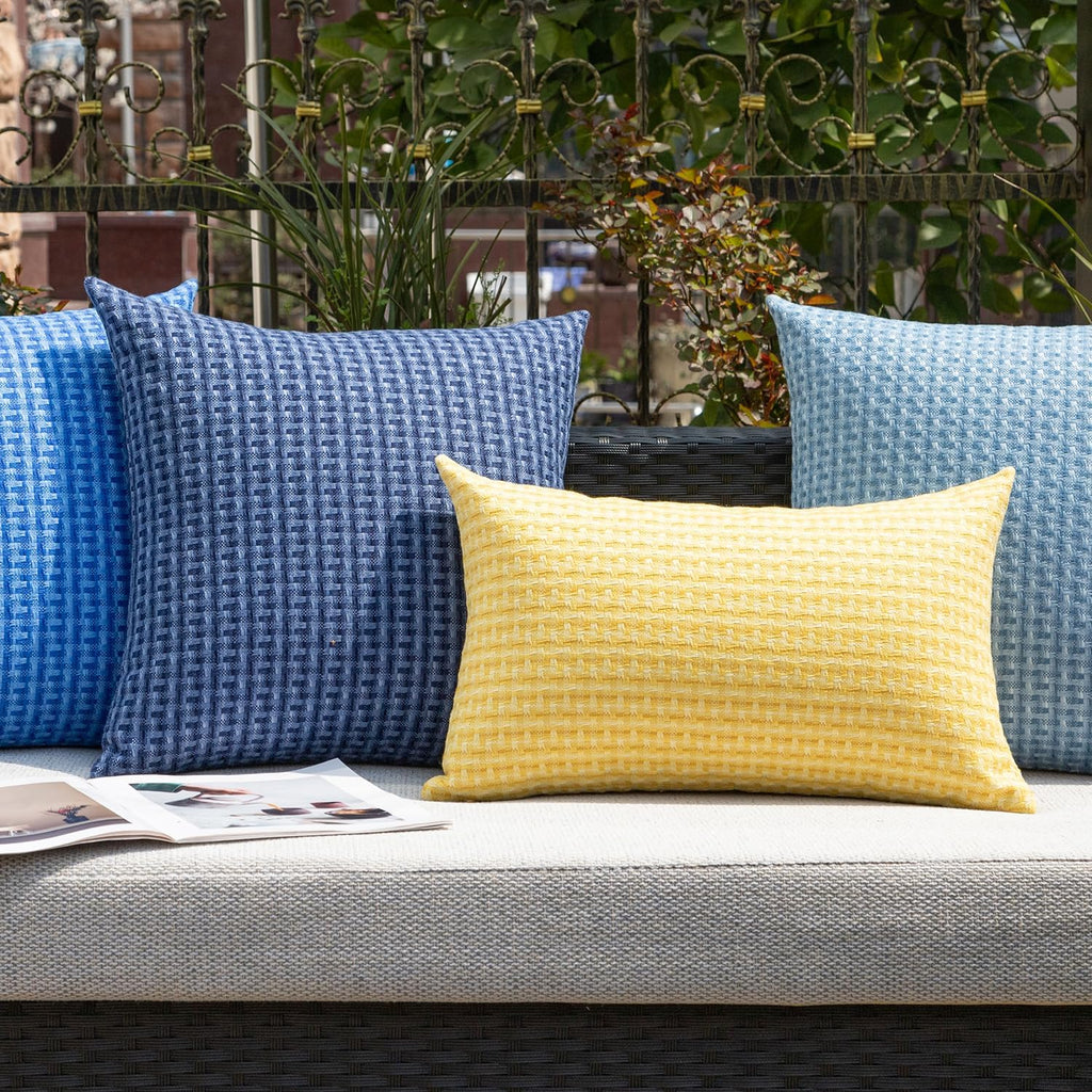 Outdoor Waterproof Throw Pillow Covers Pack of 2 Weaving Texture Water Resistant Outside Decorative Cushion Covers