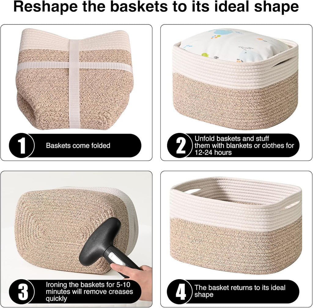 Storage Baskets for Shelves, Woven Storage Basket, Bins for Cube Storage, Cotton Rope Basket with Handles for Toy